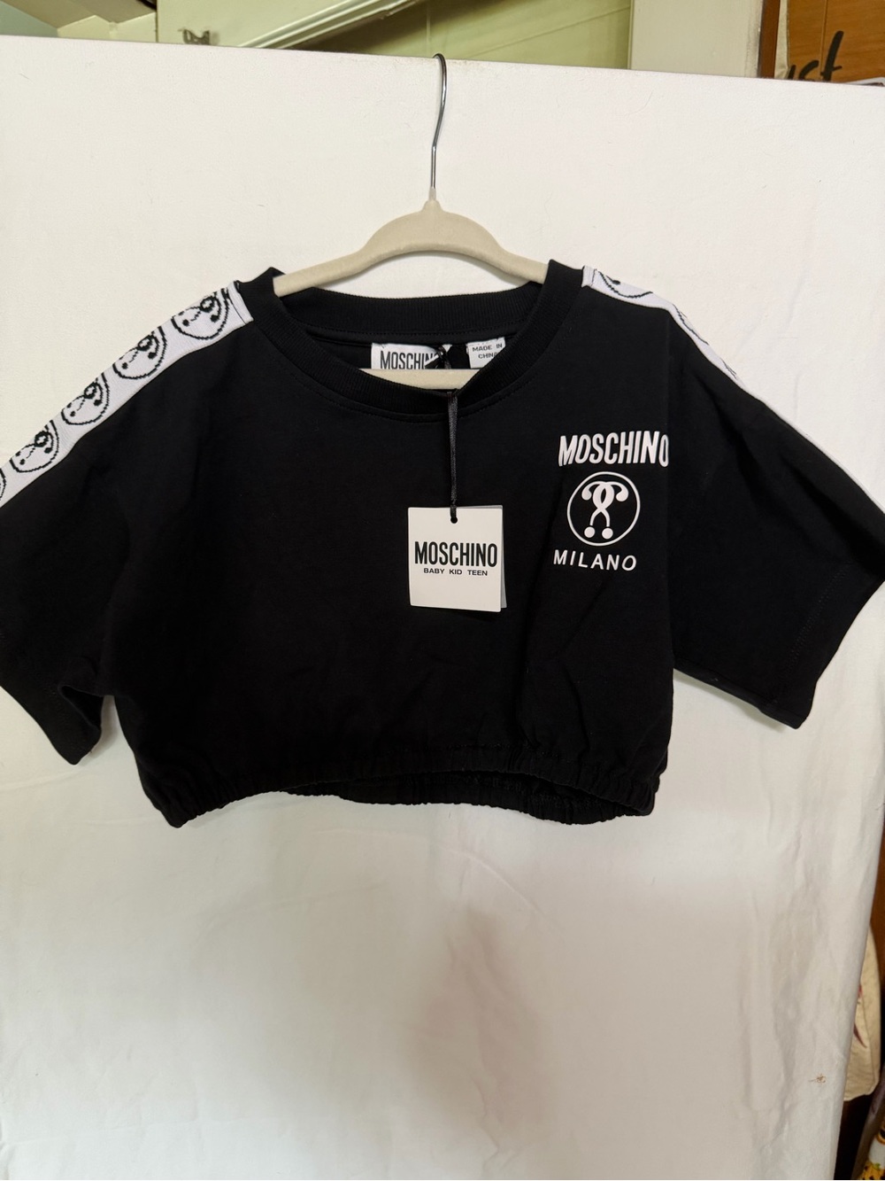 Moschino Black Cropped Sweatshirt with White Logo Trim